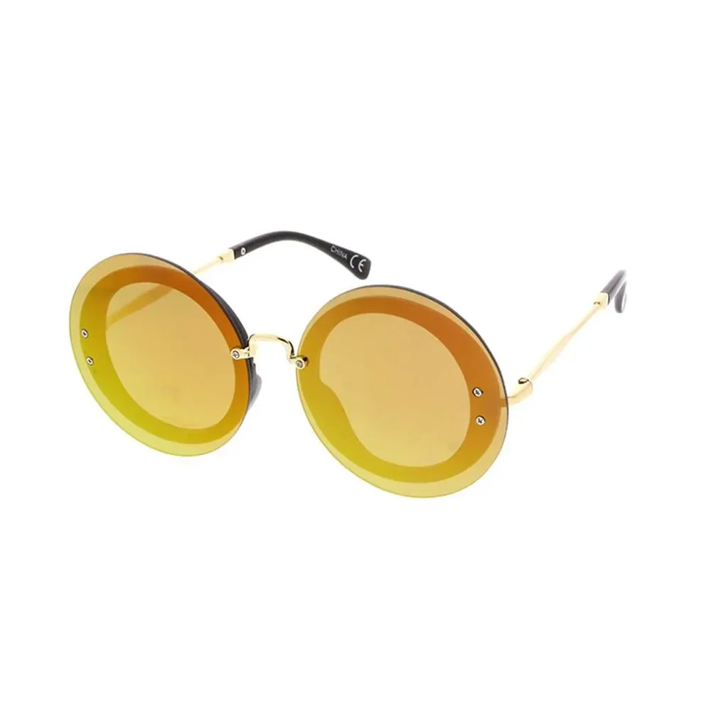 Glamour in Rounds Oversized Sunglasses for Women Orange Mirrored Lense
